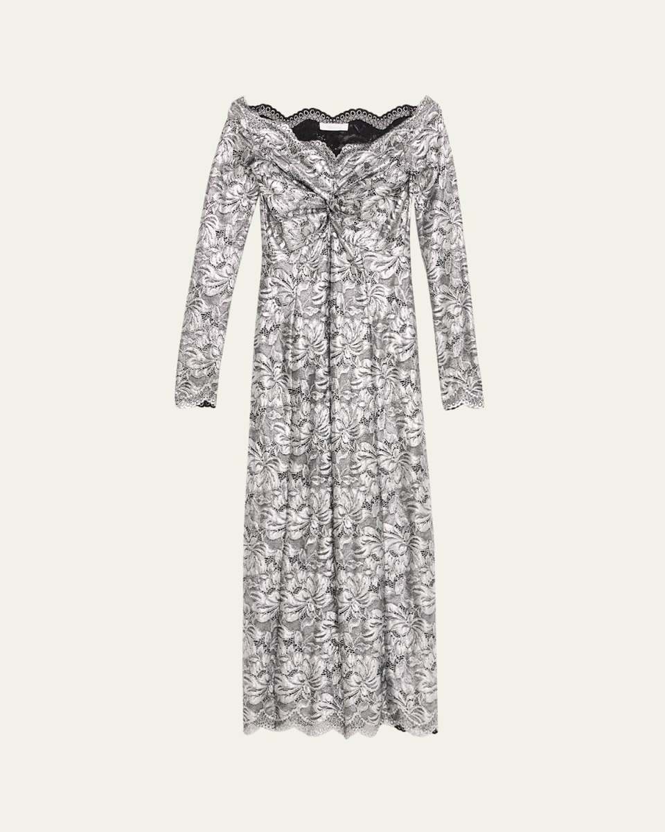 Off-The-Shoulder Lace Midi Dress